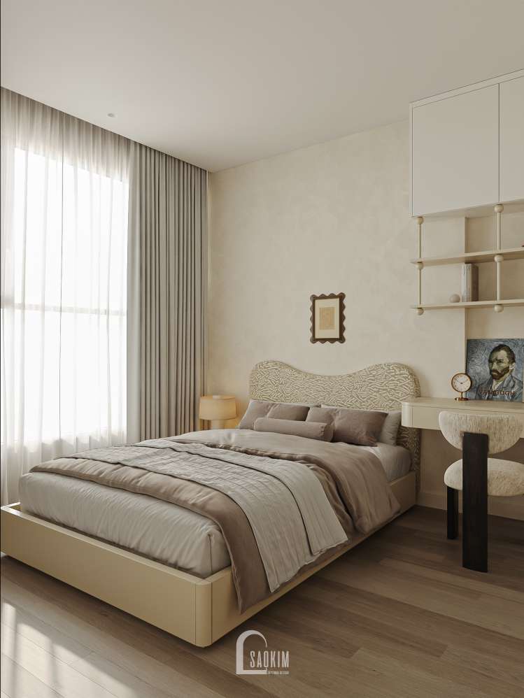 Thiết kế chung cư The Beverly với giường ngủ bo cong mềm mại.